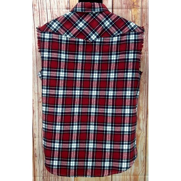 Nutexrol Womens Sleeveless Boyfriend Flannel Shirt Small with Frayed Edges - Picture 2 of 4